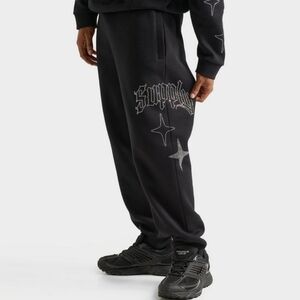 Black Graphic Sweatpants with Embroidered Stars